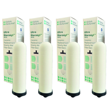 Lot pour 6 mois X 4 cartouches BRITISH BERKEFELD Ultra Stérasyl certifiée NSF pour filtre à gravité